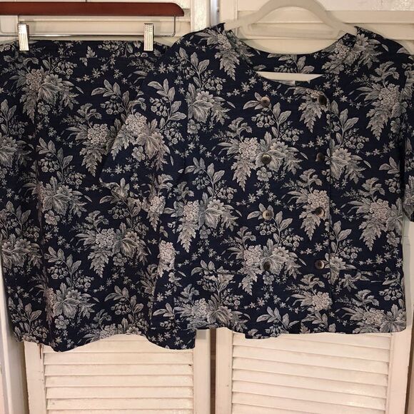 Made in France 🇫🇷 Rodier Cotton Skirt Suit Double Button Leaf Toile Pattern - Picture 16 of 17